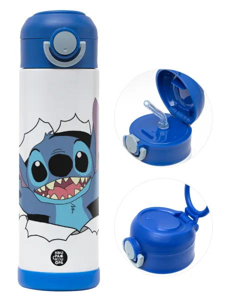 Stitch hello!!! — Children's hot water bottle, stainless steel, with safety straw, BLUE (500ml)