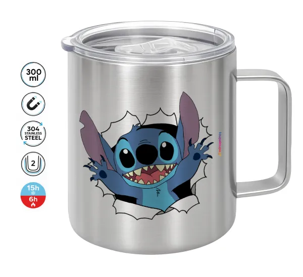 Stitch hello!!! — Double-walled stainless steel mug 300ml with temperature-retaining lid