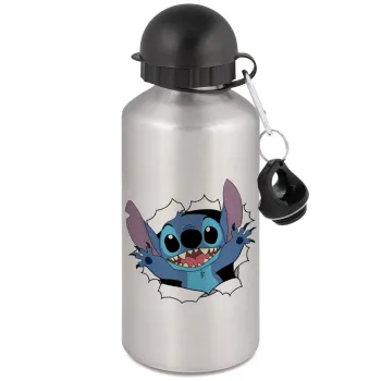 Stitch hello!!!, Μεταλλικό παγούρι νερού, Ασημένιο, αλουμινίου 500ml