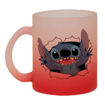 Stitch hello!!!, Κούπα γυάλινη δίχρωμη με βάση το κόκκινο ματ, 330ml