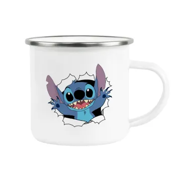 Stitch hello!!!, Metallic enamel cup white 360ml