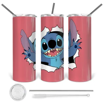 Stitch hello!!!, Tumbler stainless steel 600ml, with metal straw & cleaning brush