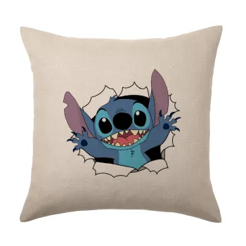 Stitch hello!!!, Μαξιλάρι καναπέ ΛΙΝΟ 40x40cm περιέχεται το  γέμισμα