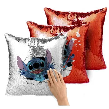 Stitch hello!!!, Μαξιλάρι καναπέ Μαγικό Κόκκινο με πούλιες 40x40cm περιέχεται το γέμισμα