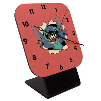 Stitch hello!!!, Επιτραπέζιο ρολόι σε φυσικό ξύλο (10cm)