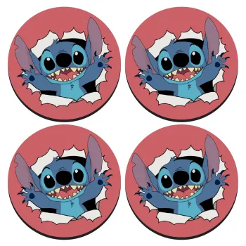 Stitch hello!!!, ΣΕΤ 4 Σουβέρ ξύλινα στρογγυλά (9cm)
