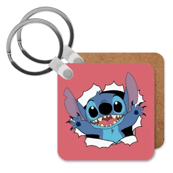 Stitch hello!!!, Μπρελόκ Ξύλινο τετράγωνο MDF