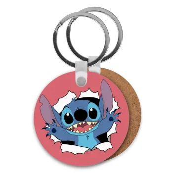 Stitch hello!!!, Μπρελόκ Ξύλινο στρογγυλό MDF Φ5cm