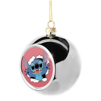 Stitch hello!!!, Στολίδι Χριστουγεννιάτικη μπάλα δένδρου Ασημένια 8cm