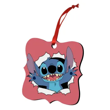 Stitch hello!!!, Christmas ornament polygon wooden 7.5cm