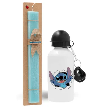 Stitch hello!!!, Πασχαλινή Λαμπάδα με παγούρι μεταλλικό αλουμινίου (500ml) & λαμπάδα αρωματική πλακέ (30cm) (ΤΙΡΚΟΥΑΖ)