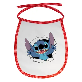 Stitch hello!!!, Σαλιάρα μωρού αλέκιαστη με κορδόνι Κόκκινη
