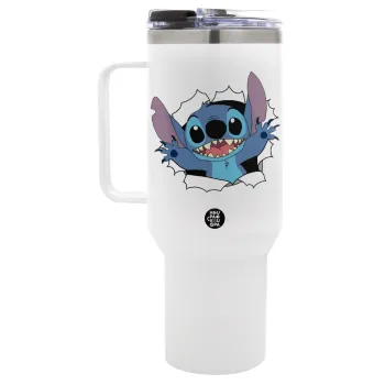 Stitch hello!!!, Mega Tumbler με καπάκι, διπλού τοιχώματος (θερμό) 1,2L