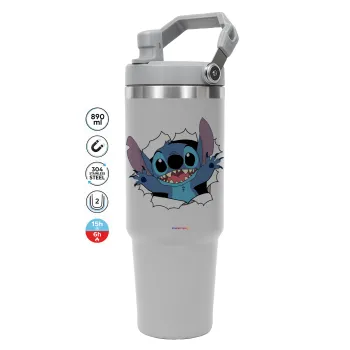 Stitch hello!!!, ΓΚΡΙ χρώματος Θερμός Ανοξείδωτο 890ml (30oz) με χερούλι