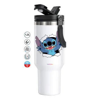 Stitch hello!!!, Mega Tumbler με καπάκι, διπλού τοιχώματος (θερμό) 1,2L