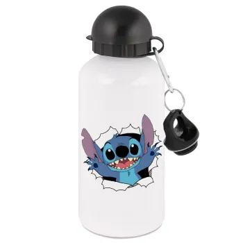 Stitch hello!!!, Metal water bottle, White, aluminum 500ml