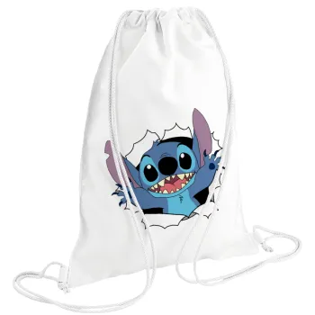Stitch hello!!!, Backpack pouch GYMBAG white (28x40cm)