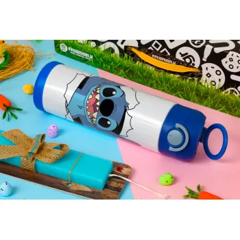 Stitch hello!!!, Easter candle, Childrens hot water bottle, stainless steel, with safety straw, BLUE (500ml)