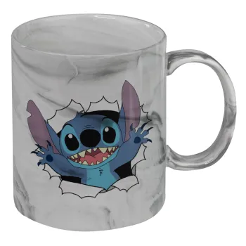 Stitch hello!!!, Κούπα κεραμική, marble style (μάρμαρο), 330ml