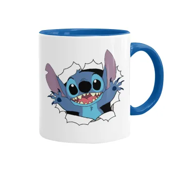 Stitch hello!!!, Mug colored blue, ceramic, 330ml