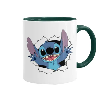 Stitch hello!!!, Mug colored green, ceramic, 330ml