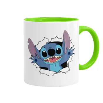 Stitch hello!!!, Mug colored light green, ceramic, 330ml