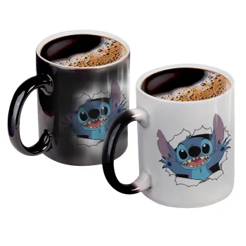 Stitch hello!!!, Κούπα Μαγική, κεραμική, 330ml που αλλάζει χρώμα με το ζεστό ρόφημα