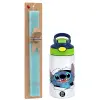 Easter Set, Children's thermal stainless steel bottle with safety straw, green/blue (350ml) & aromatic flat Easter candle (30cm) (TURQUOISE)