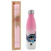 Easter Set, Metallic pink/white (Stainless steel) thermos, double-walled, 500ml & aromatic flat Easter candle (30cm) (PINK)