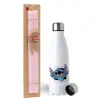 Easter Set, metallic stainless steel water bottle (750ml) & scented flat Easter candle (30cm) (PINK)