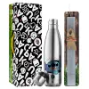 Easter Set, metallic stainless thermos flask (500ml) & scented flat Easter candle (30cm) (GRAY)