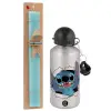 Easter Set, metallic silver aluminum water bottle (500ml) & scented flat Easter candle (30cm) (TURQUOISE)