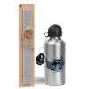 Easter Set, metallic silver aluminum water bottle (500ml) & aromatic flat Easter candle (30cm) (GRAY)