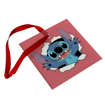 Stitch hello!!!, Christmas ornament, glass square ornament 9x9cm