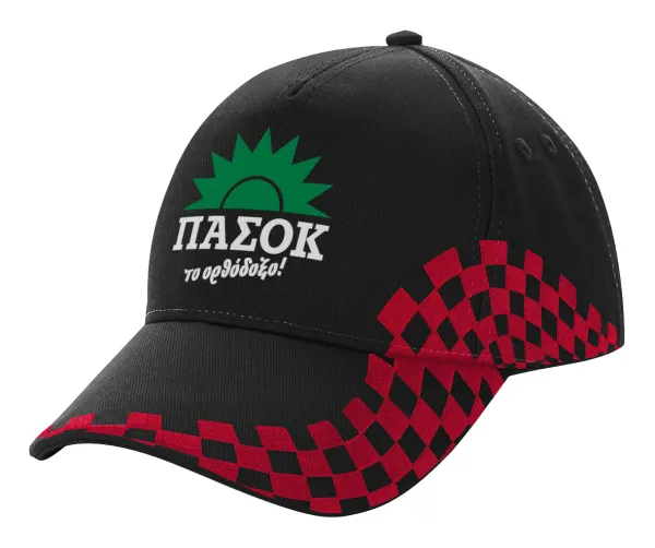 PASOK the orthodoxo — Adult Cap RACING Ultimate Black/Red, (100% COTTON DRILL, ADULT, UNISEX, ONE SIZE)