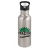 Water bottle Silver with straw, stainless steel 600ml