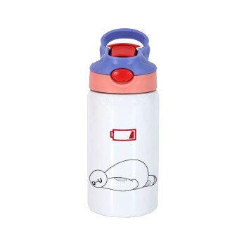 Baymax battery low, Children's hot water bottle, stainless steel, with safety straw, pink/purple (350ml)