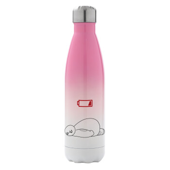 Baymax battery low, Metal mug thermos Pink/White (Stainless steel), double wall, 500ml