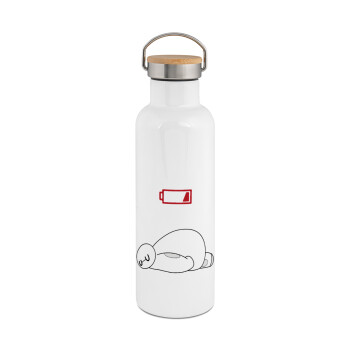 Baymax battery low, Stainless steel White with wooden lid (bamboo), double wall, 750ml