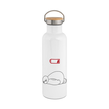 Baymax battery low, Stainless steel White with wooden lid (bamboo), double wall, 750ml