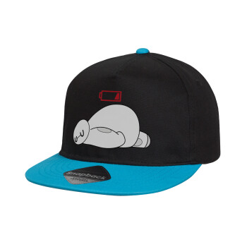 Baymax battery low, Καπέλο παιδικό Flat Snapback, Μαύρο/Μπλε (100% ΒΑΜΒΑΚΕΡΟ, ΠΑΙΔΙΚΟ, UNISEX, ONE SIZE)