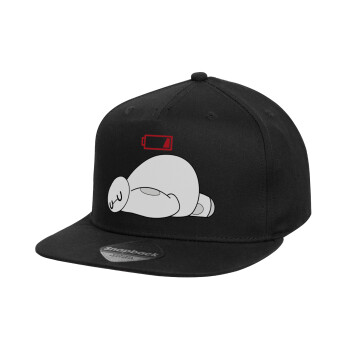 Baymax battery low, Καπέλο παιδικό Flat Snapback, Μαύρο (100% ΒΑΜΒΑΚΕΡΟ, ΠΑΙΔΙΚΟ, UNISEX, ONE SIZE)