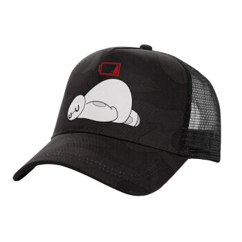 Baymax battery low, Adult Structured Trucker Hat, with Mesh, Dark Army (100% COTTON, ADULT, UNISEX, ONE SIZE)