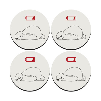 Baymax battery low, SET of 4 round wooden coasters (9cm)
