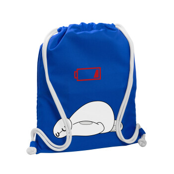 Baymax battery low, Backpack pouch GYMBAG Blue, with pocket (40x48cm) & thick cords