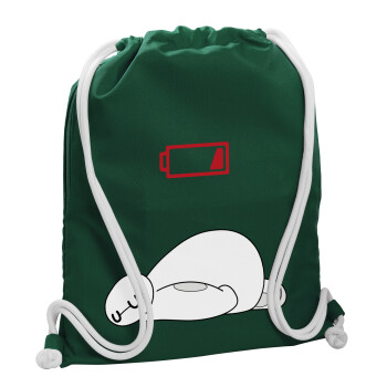 Baymax battery low, Τσάντα πλάτης πουγκί GYMBAG BOTTLE GREEN, με τσέπη (40x48cm) & χονδρά λευκά κορδόνια