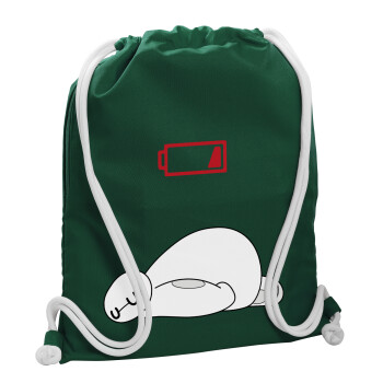 Baymax battery low, Backpack pouch GYMBAG BOTTLE GREEN, with pocket (40x48cm) & thick white cords