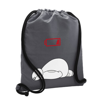 Baymax battery low, Backpack pouch GYMBAG GREY, with pocket (40x48cm) & thick cords