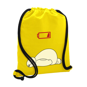Baymax battery low, Τσάντα πλάτης πουγκί GYMBAG Κίτρινη, με τσέπη (40x48cm) & χονδρά κορδόνια