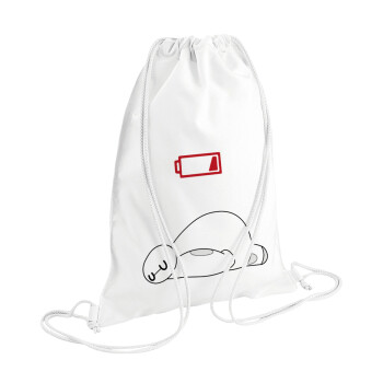 Baymax battery low, Τσάντα πλάτης πουγκί GYMBAG λευκή (28x40cm)